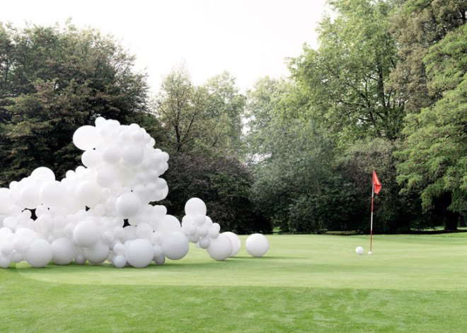 French art installation, Paris-based photographer, Charles Petillon, Invasions, white balloons as art, art using balloons, balloons in nature, photographs of balloons, photos of balloons, art installation balloons, art series balloons, art series abandoned spaces