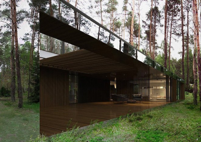 Poland, Warsaw, Izabelin, Izabelin House 2, REFORM Architekt, Marcin Tomaszewski, minimalist house, mirrored home, mirrored house, mirrored panels, floor-to-ceiling glazing