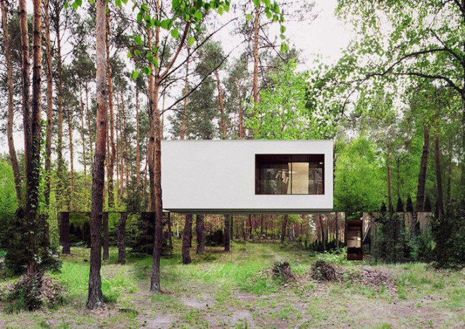 Poland, Warsaw, Izabelin, Izabelin House 2, REFORM Architekt, Marcin Tomaszewski, minimalist house, mirrored home, mirrored house, mirrored panels, floor-to-ceiling glazing