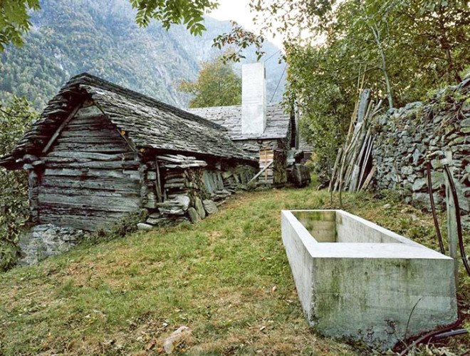 Linescio, Linescio house, Buchner Bründler Architekten, Switzerland, house within a house, house inside a house, minimalist, summer home, holiday home, concrete, fireplace, natural cooling, renovation
