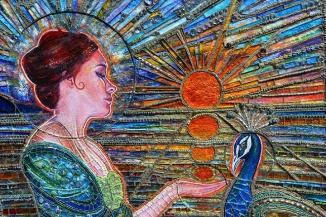 Nikki Ella Whitlock, recycled glass, recycled glass mosaic, eco art, glass mosaic portrait