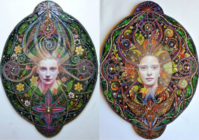Nikki Ella Whitlock, bottle fragments, glass mosaic, mosaic portraits, recycled glass, recycled glass mosaic, eco art