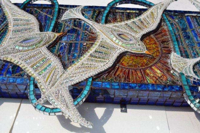 green design, eco design, sustainable design , Nikki Ella Whitlock, recycled glass, recycled glass mosaic, eco art, recycle art