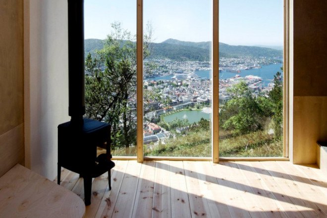 OPA Form architects, off-grid retreat, mountain retreat, Tubakuba, Norwegian students, Shou Sugi Ban, wooden tunnel entrance, Bergen School of Architecture