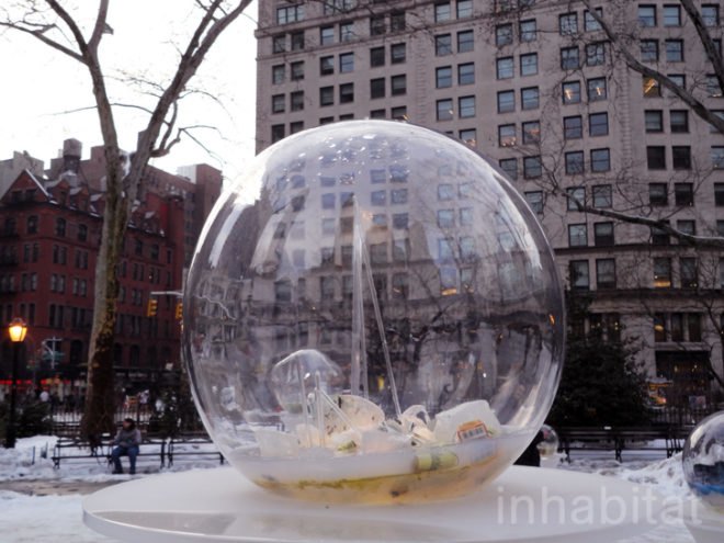 green design, eco design, sustainable design , gazing globes, Madison Square Park, Paula Haye, recycle art, outdoor art NYC, recycled technology