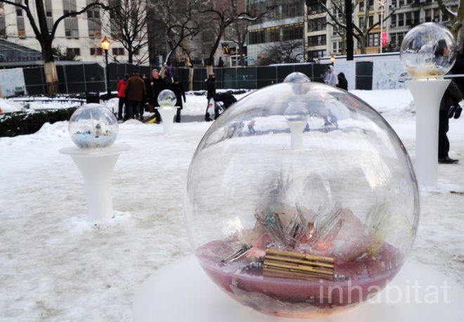 green design, eco design, sustainable design , gazing globes, Madison Square Park, Paula Haye, recycle art, outdoor art NYC, recycled technology