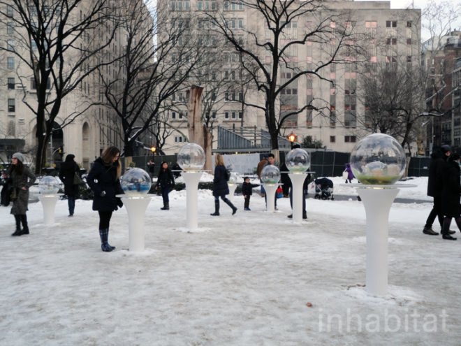 green design, eco design, sustainable design , gazing globes, Madison Square Park, Paula Haye, recycle art, outdoor art NYC, recycled technology
