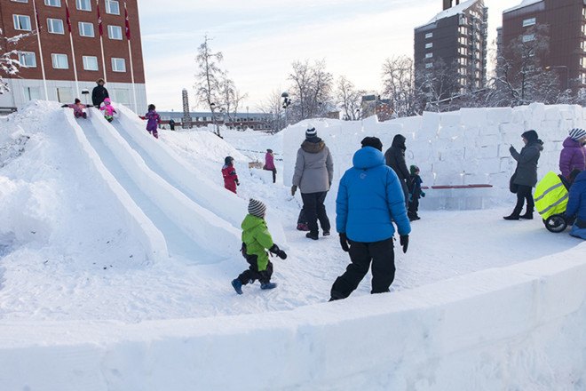 Pinpin studio, ice hotel, Kiruna, sweden, snow playground, children’s playground, playground, temporary playground, reader submitted content