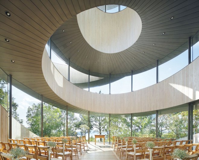 Hiroshima wedding chapel, wedding chapel design, modern wedding chapels, Hiroshima modern architecture, Ribbon Chapel Japan, Ribbon Church, Ribbon chapel, Hiroshima, Hiroshi Nakamura, Nacasa and Partners