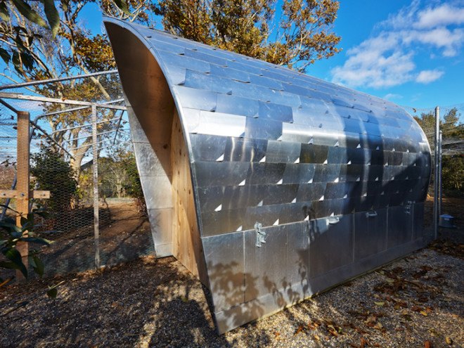 Architecture Research Office, AFO, Sheffer Chicken Coop, East Hampton, chicken coop, coop, natural ventilation, cedar, natural lighting, radiant floor heating, underfloor heating, metal shingles, metal chicken coop