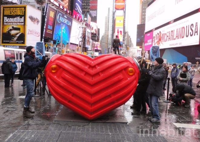 Architecture League of New York, eco design, green design, interactive sculpture, stereotank, sustainable design, times square alliance, Times Square Arts, Valentine Heart Times Square, heartseat