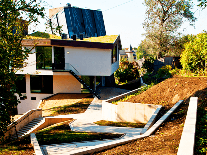 Zeimuls Center, Latvia, SAALS Architecture, green roof, green-roofed architecture, green architecture, terrain