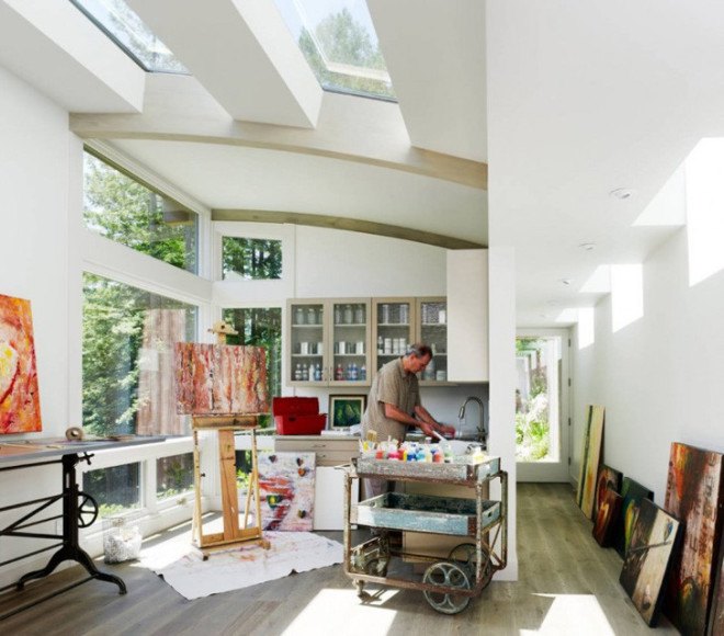rooftop garden, woodland cabins, california cabins, natural-looking architecture, low-impact construction, cabin art studio, cabin yoga space, cabin guest home, cabin guest room, cabins with natural light