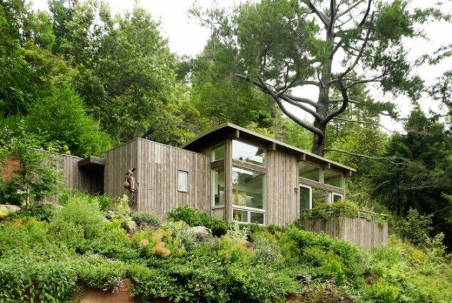 rooftop garden, woodland cabins, california cabins, natural-looking architecture, low-impact construction, cabin art studio, cabin yoga space, cabin guest home, cabin guest room, cabins with natural light