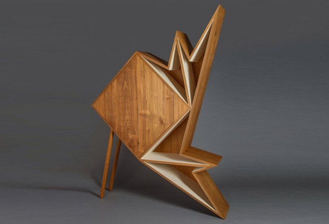 origami furniture, green furniture, Dubai, Aljoud Lootah, wooden furniture, origami design, foldable furniture, polished copper