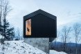 Bolton Residence, mnimalist cabin, cabin, Quebec, Naturehumaine, locally sourced material, timber frame, passive ventilation, slow-combustion fireplace, Eastern Townships, natural plateau, gabled, cantilevered, Bolton Residence by Naturehumaine