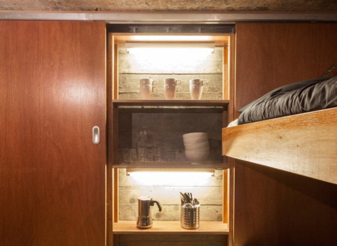 bomb shelter, converted bomb shelter, wartime bunker, bunker, concrete bunker, B-ILD, Bunker pavilion by b-ILD, Cabanon de Vancances, Le Corbusier, Fort Vuren, holiday home, vacation home, the netherlands, MERANTI plywood,