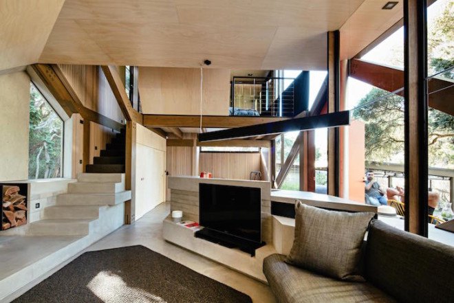 Maddison Architects, Australia, Cabin 2, cast concrete, concrete plinth, minimize site impact, cabin extension, Moonah woodlands, prefabricated frame, rainwater harvesting,