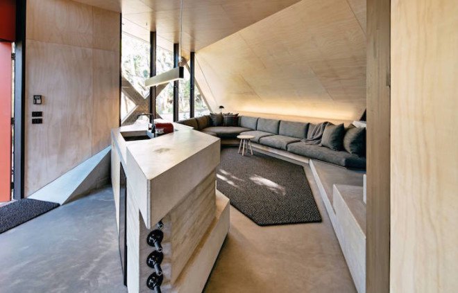 Maddison Architects, Australia, Cabin 2, cast concrete, concrete plinth, minimize site impact, cabin extension, Moonah woodlands, prefabricated frame, rainwater harvesting,