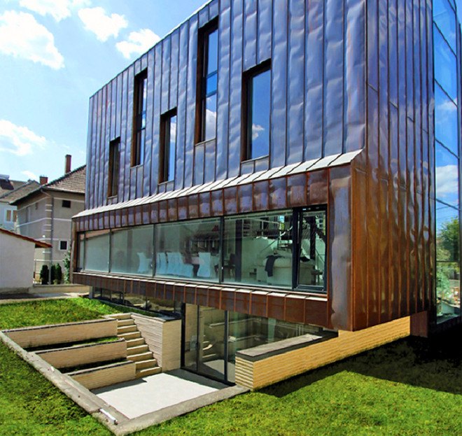 Copper House, Radu Teacă, copper, gothic-inspired house, Sibiu, Romania, contemporary architecture, copper panels, atrium, minimalist, minimalist architecture