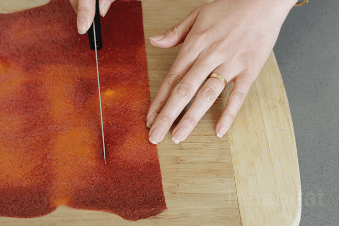 DIY fruit roll ups, DIY fruit by the foot, homemade fruit rollups, fruit rollup recipe, diy fruit leather, fruit leather recipe, healthy recipes, one ingredient fruit leather, one ingredient fruit by the foot, one ingredient fruit roll up, inhabitat, yuka yoneda, yuka yoneda diy
