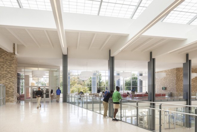 Dunbar High School, Dunbar High School LEED, LEED Platinum, LEED high school, LEED Platinum high school, high school, USGBC, Moody Nolan, Perkins Eastman, solar power, geothermal energy, photovoltaic array, rain gardens, natural lighting, low-flow fixtures, cisterns, Washington DC