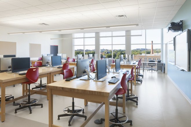 Dunbar High School, Dunbar High School LEED, LEED Platinum, LEED high school, LEED Platinum high school, high school, USGBC, Moody Nolan, Perkins Eastman, solar power, geothermal energy, photovoltaic array, rain gardens, natural lighting, low-flow fixtures, cisterns, Washington DC