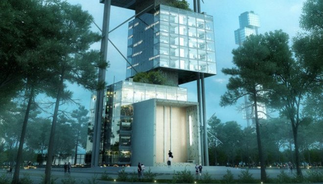 Weingartner Architects, Elastic Woodscraper II, vertical architecture, wooden tower, vertical garden, green architecture, rooftop terrace, urban garden, heat recovery, glass facade