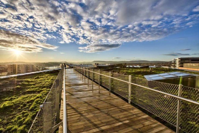 Fornebu S, shopping mall, Oslo, BREEAM Outstanding certification, BREEAM, green architecture, LED lights, solar cells, solar power, heat recovery, green roof, AMB Arkitekter, green shopping mall