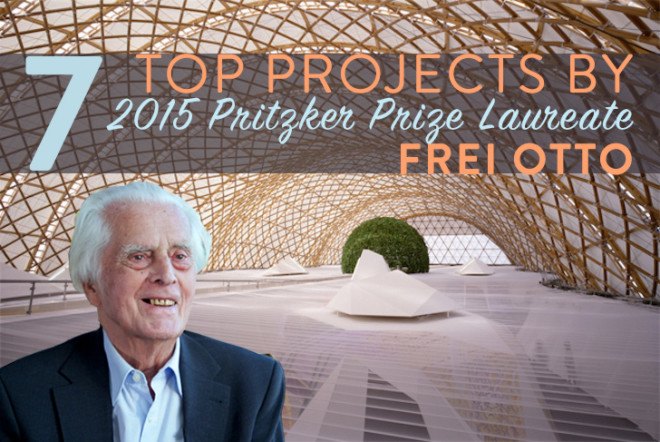 Pritzker Prize, Frei Otto, Jorg Gribl, Ted Happold, Pritzker Prize Laureate, 2015 Pritzker Prize, 1972 Munich Olympic Stadium, City in the Arctic, Munich Zoo Aviary, Shigeru Ban, Japanese Pavilion, paper pavilion, Diplomatic Club Heart Tent, Multihalle, Mannheim, 1967 Expo