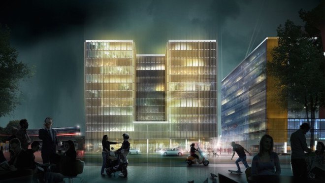 KAMJZ, Kurylowicz & Associates, energy efficient building, solar panels, Gdańsk Central Business District Development, Poland, mixed use building, Gdańsk, green roofs, rainwater recycling, office building, sustainable building, acoustic barrier, sun shade,