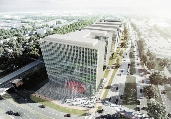 KAMJZ, Kurylowicz & Associates, energy efficient building, solar panels, Gdańsk Central Business District Development, Poland, mixed use building, Gdańsk, green roofs, rainwater recycling, office building, sustainable building, acoustic barrier, sun shade,