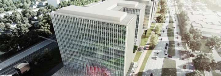 KAMJZ, Kurylowicz & Associates, energy efficient building, solar panels, Gdańsk Central Business District Development, Poland, mixed use building, Gdańsk, green roofs, rainwater recycling, office building, sustainable building, acoustic barrier, sun shade,