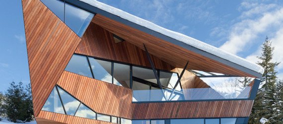 Patkau Architects, Whistler, Hadaway House, Whistler valley, ipe wood, geometric home, wedge-shaped home, British Columbia, ski chalet, contemporary home, thermal mass, steep site