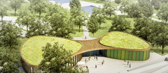 nps tchoban voss, hager partner, new berlin architecture, swimming pool architecture, public swimming pool germany, german architecture, german green building, green roof germany