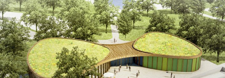 nps tchoban voss, hager partner, new berlin architecture, swimming pool architecture, public swimming pool germany, german architecture, german green building, green roof germany
