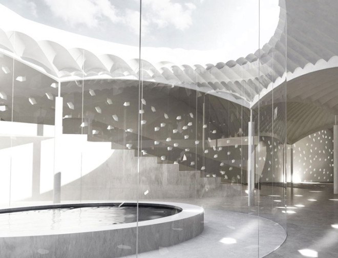 Henning Larsen, Henning Larsen Architects, mosque, Mosque, Copenhagen, Copenhagen mosque, Denmark Mosque, Islamic architecture, Nordic architecture, Scandinavian architecture, Nordic and Islamic, Islamic Society of Denmark, skylight, daylighting, reflective pool, mosque pool, sacred space, Islamic community center
