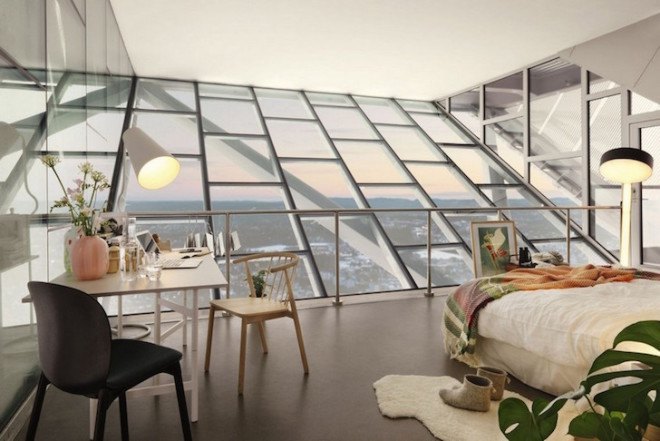 Airbnb, Holmenkollen, Oslo, Norway, Melissa Hegge, Nina Holst, ski jump, hotel room, ski, ski ramp, penthouse, penthouse suite, Airbnb ski jump room,