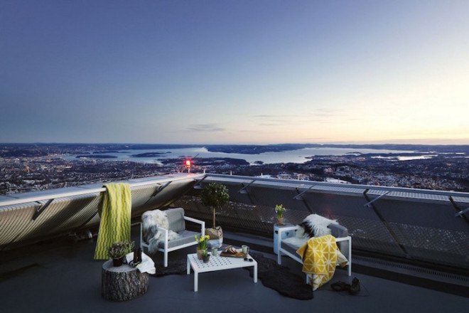 Airbnb, Holmenkollen, Oslo, Norway, Melissa Hegge, Nina Holst, ski jump, hotel room, ski, ski ramp, penthouse, penthouse suite, Airbnb ski jump room,