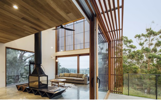 Invermay House, spotted gun, in-situ concrete, Moloney Architects, Invermay House by Moloney Architects, Ballarat, cantilever, fire resistant, concrete plinth, contemporary home, cantilevered patio, north light