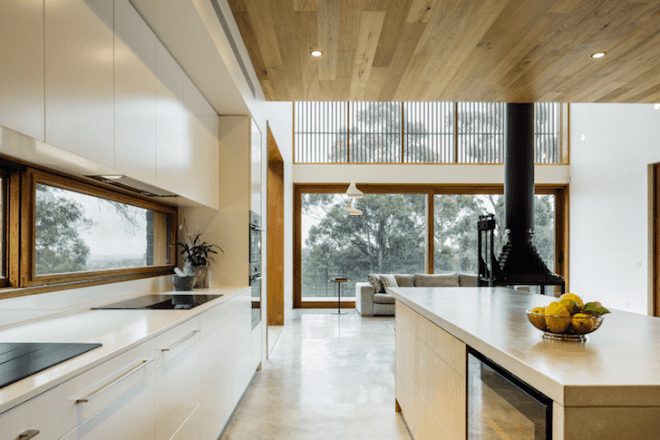 Invermay House, spotted gun, in-situ concrete, Moloney Architects, Invermay House by Moloney Architects, Ballarat, cantilever, fire resistant, concrete plinth, contemporary home, cantilevered patio, north light