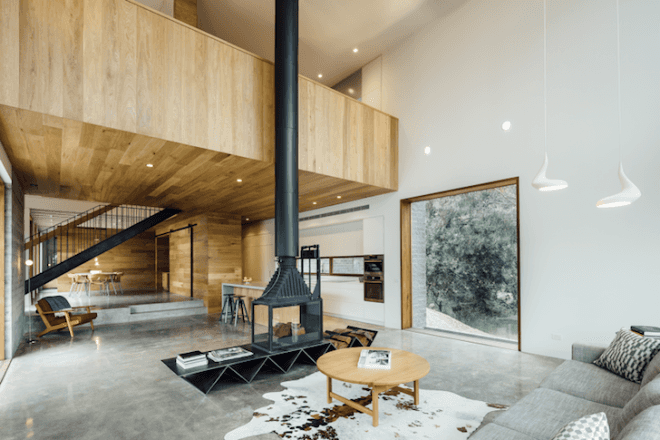 Invermay House, spotted gun, in-situ concrete, Moloney Architects, Invermay House by Moloney Architects, Ballarat, cantilever, fire resistant, concrete plinth, contemporary home, cantilevered patio, north light