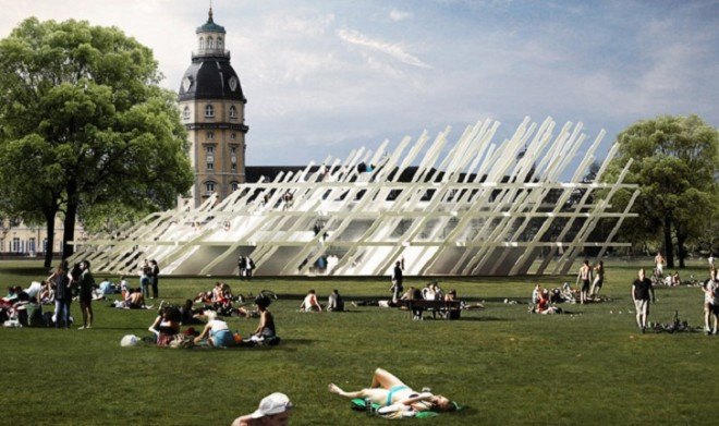 J. Mayer H. and Partner, Rubner Holzbau, Karlsruhe pavilion, temporary structure, wooden pavilion, glulam, timber architecture, pavilion, German architects, Germany