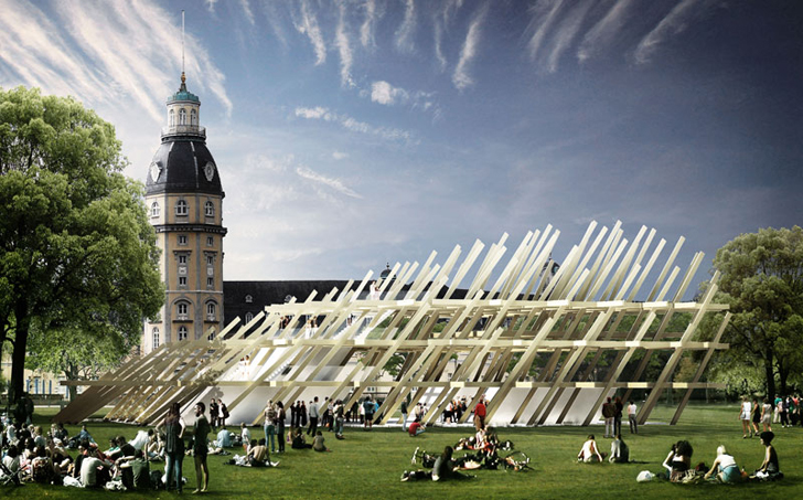 J. Mayer H. and Partner, Rubner Holzbau, Karlsruhe pavilion, temporary structure, wooden pavilion, glulam, timber architecture, pavilion, German architects, Germany