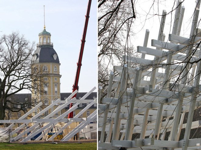 J. Mayer H. and Partner, Rubner Holzbau, Karlsruhe pavilion, temporary structure, wooden pavilion, glulam, timber architecture, pavilion, German architects, Germany
