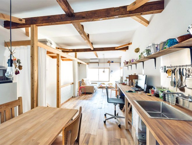 Kazuteru Matumura, Japan, green renovation, interior design, townhouse renovation, Japanese architects, curtains, flexible spaces, flexible walls, storage spaces, bicycle storage