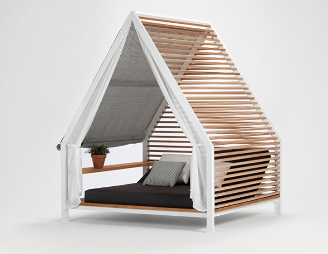Patricia Urquiola, Kettal, outdoor furniture, tent, hammock, tiny house, pitched roof, green furniture, Spanish designer, design brand