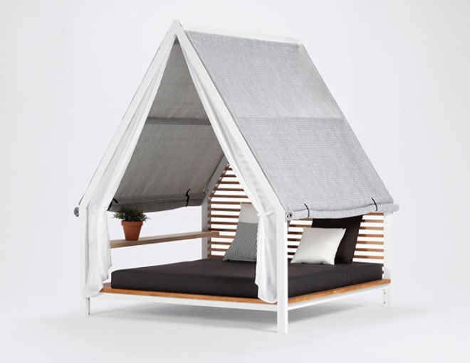 Patricia Urquiola, Kettal, outdoor furniture, tent, hammock, tiny house, pitched roof, green furniture, Spanish designer, design brand