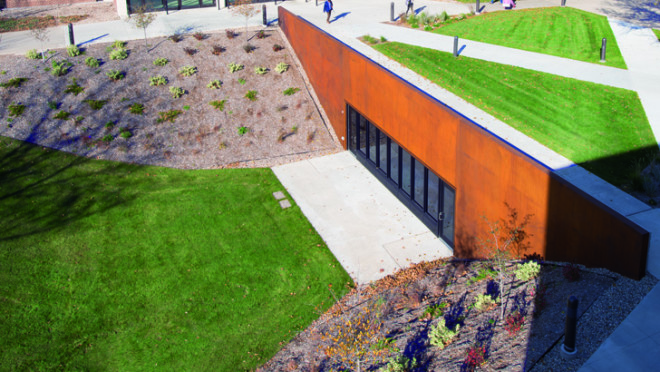 LEO A DALY, Minnesota, pedestrian link, tunnel, sheltered passage, underground architecture, outdoor amphitheater, green roof, green-roofed architecture