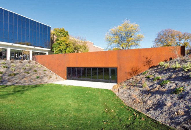 LEO A DALY, Minnesota, pedestrian link, tunnel, sheltered passage, underground architecture, outdoor amphitheater, green roof, green-roofed architecture